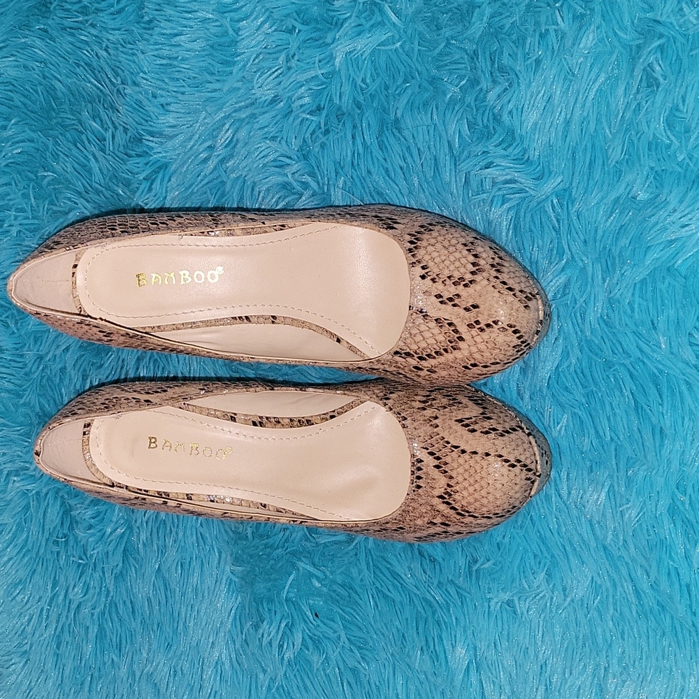 Bamboo Snakeskin Print Stiletto Heels Size 7.5 - Picture 2 of 8